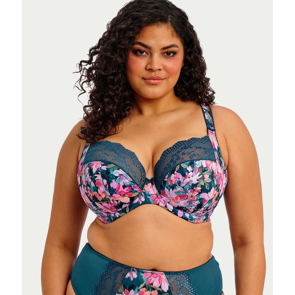 Elomi Lucie Plunge Bra 34I Cobalt Magenta Floral Underwire Lace EL4490CBM NWT